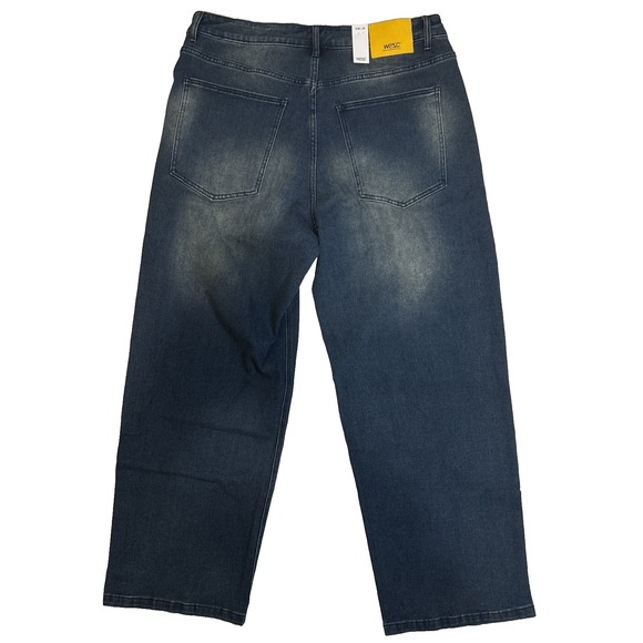 Wesc Unisex Jay Wide Leg Blue Jeans Vintage Mid Wash 5 Pocket Comfort W38 L32 - Picture 2 of 6